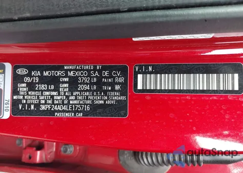 2020 Kia Forte Lxs from USA, damaged, VIN 3KPF24AD4LE175716